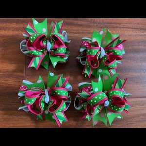 Girl’s Green and Pink Mini Patterned Bows